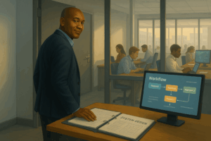 Build systems that outlast you — finance leader reviewing clear workflow diagrams